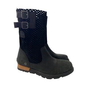 Sorel Major Boot Size 7 Pull On Perforated Double Buckle Round Toe Black Leather